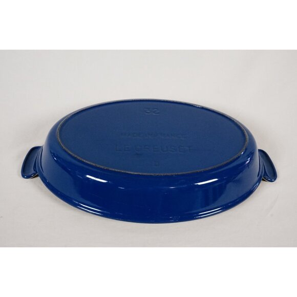 Le Creuset 32 Cast Iron Casserole Cobalt Blue Enamel Oval Pan Handles France - Picture 6 of 9